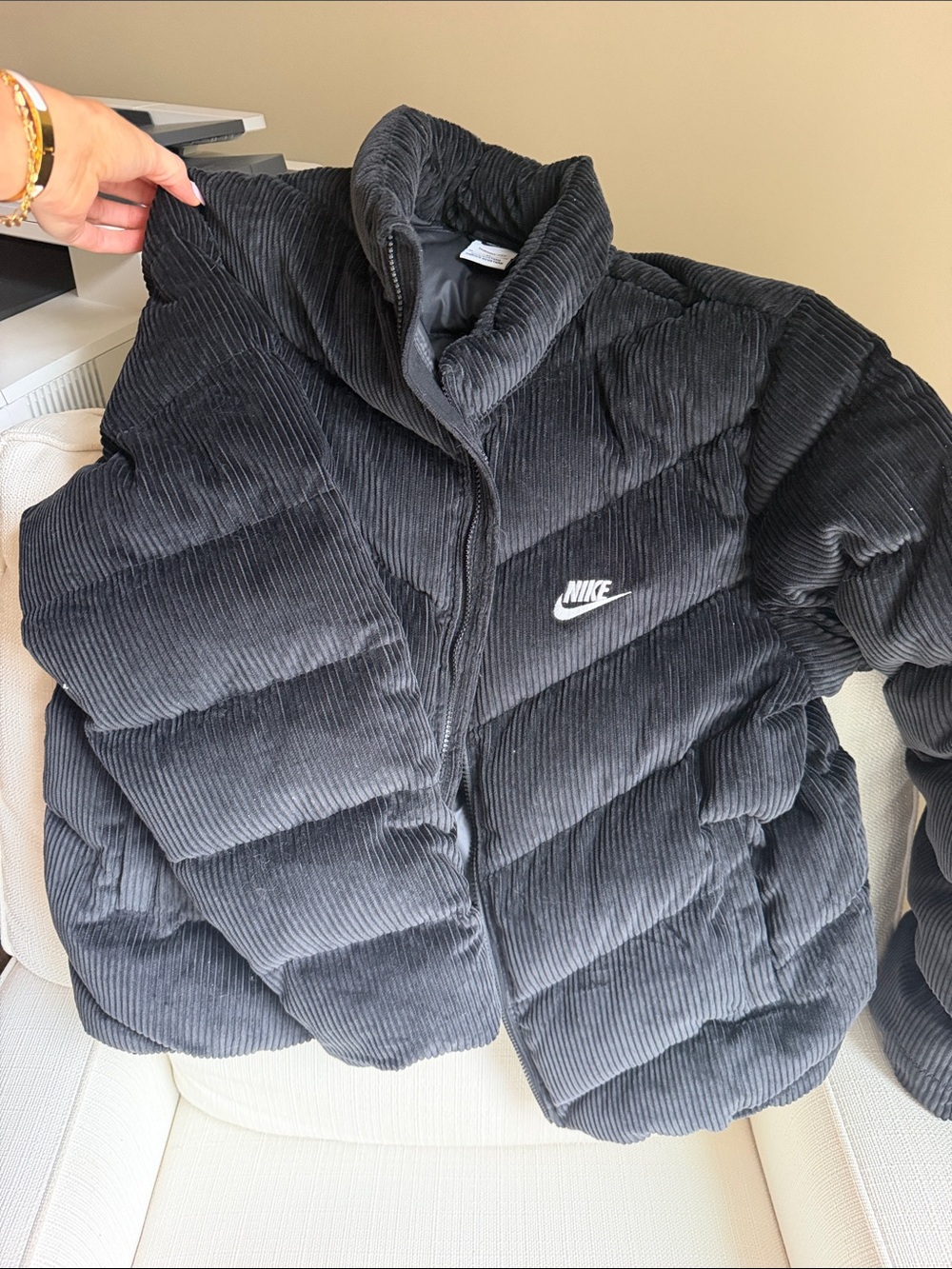Nike Boys Corduroy Puffer Coat with White Logo